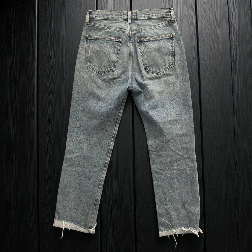 AGOLDE High Rise Straight Leg Jeans Light Wash Raw Frayed Hem Women's size 28